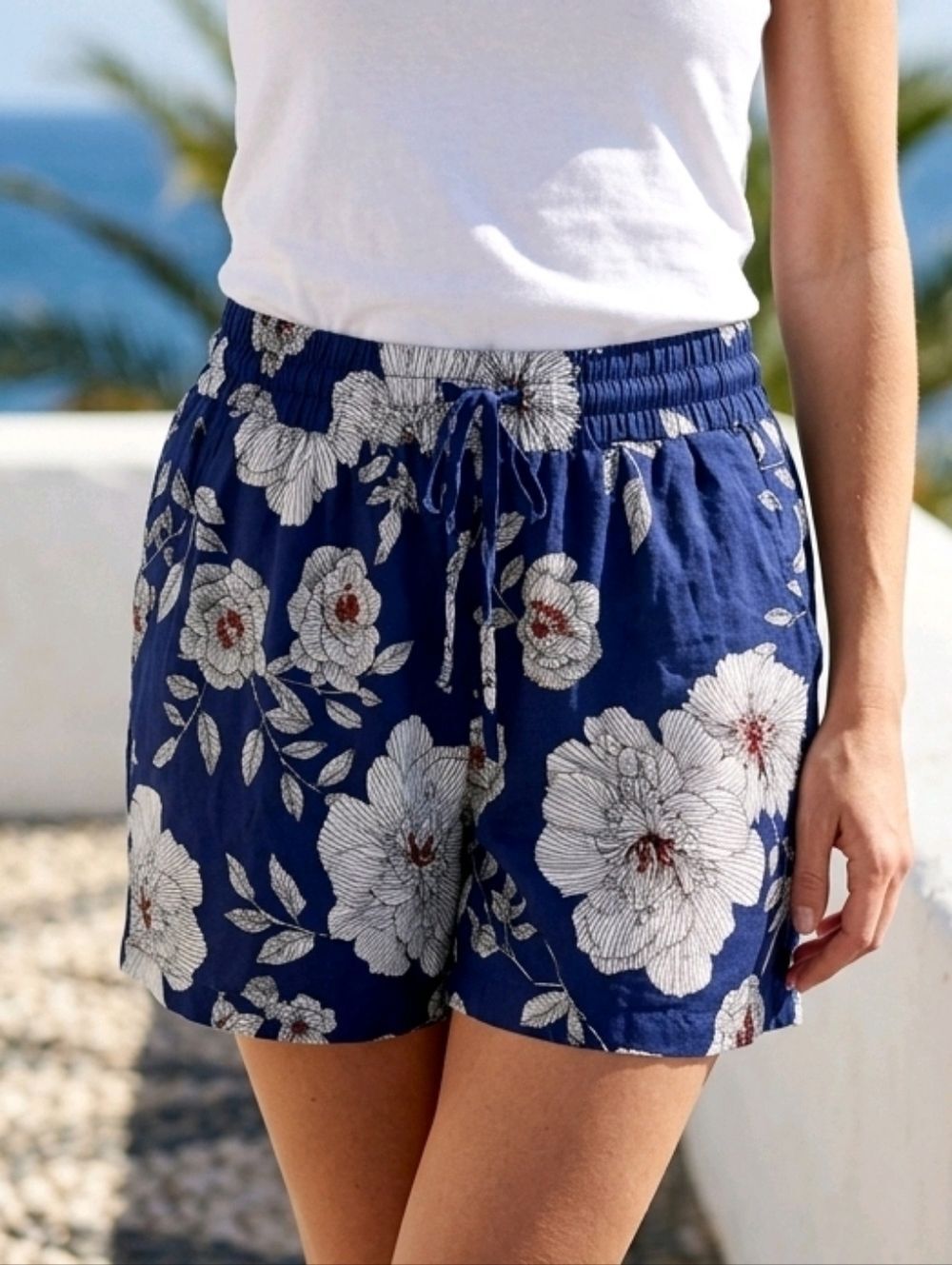 Royal Blue Cabana Shorts Small C Wonder Floral High Rise Flowy Resort Chic Glam
